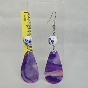 Vibrant Purple Teardrop Earrings with Floral Accents
